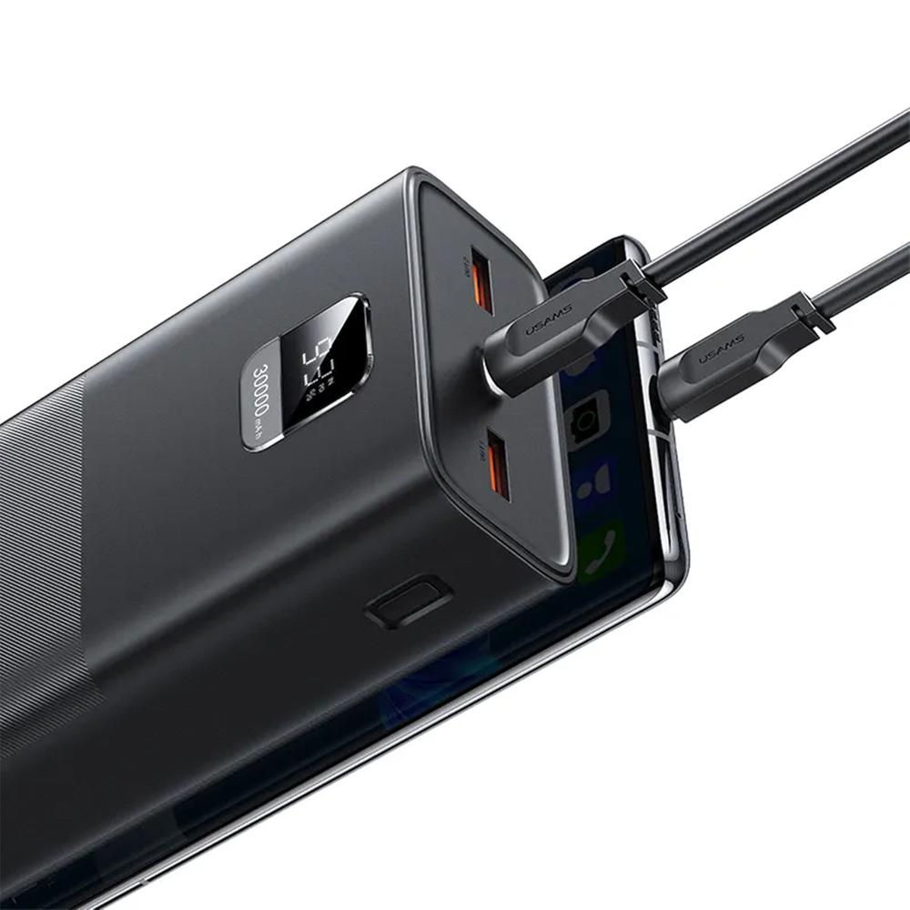 Baterie Externa USAMS PB68, 30000mAh, 60W, Display Digital, Cablu Inclus, &Icirc;ncărcare Rapidă, Negru - imagine 3