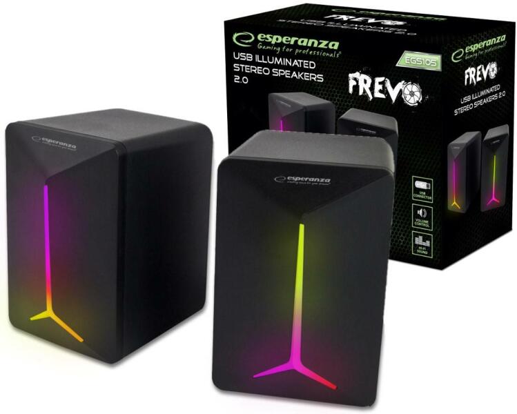 Boxe Audio EGS105 Esperanza, Iluminare RGB, Stereo 2, Hi-Fi, USB, Cablu 1.2m, Negru