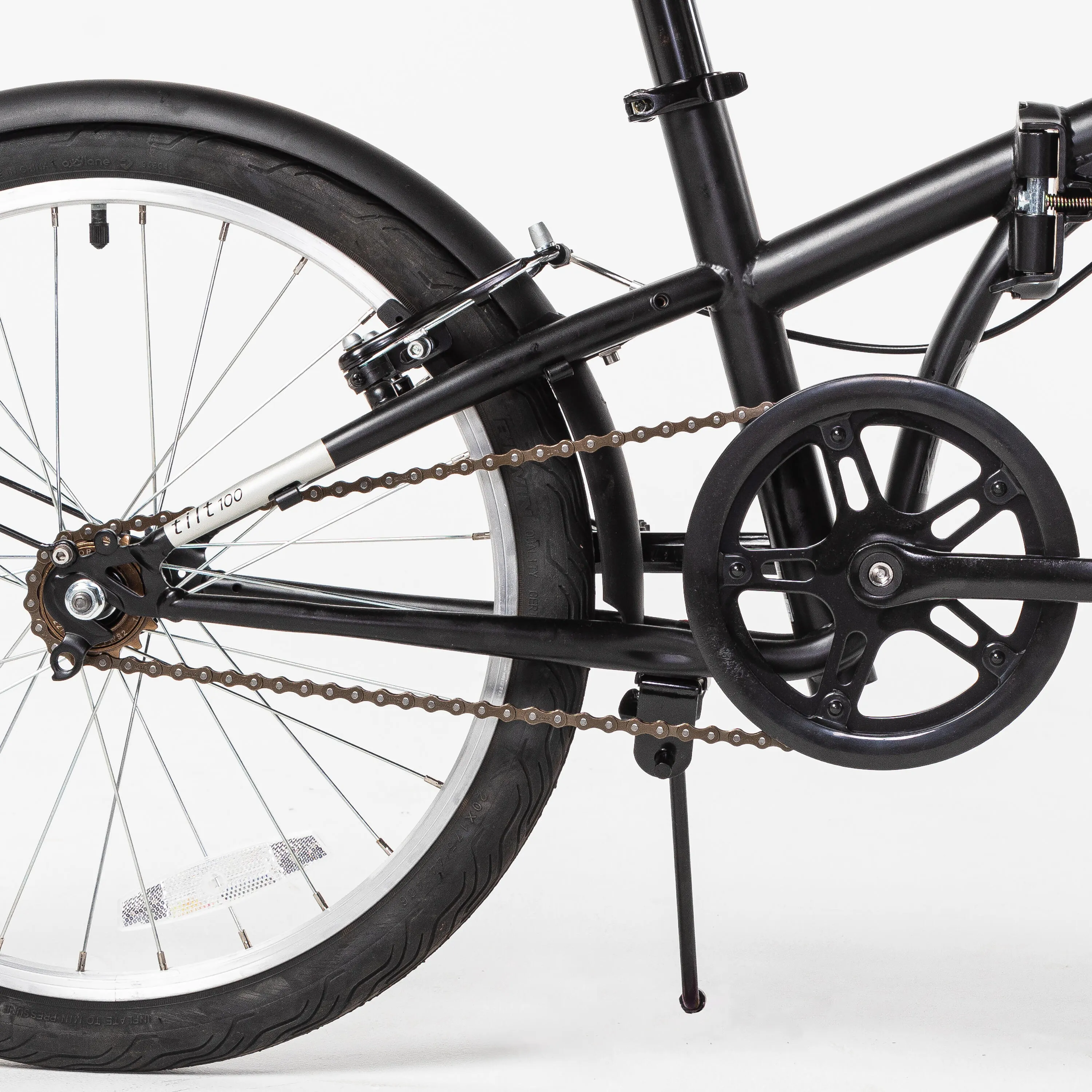 Bicicleta Pliabila B'Twin Oxylane Tilt 100, Roti 20 inch, Cadru Otel, 1 Viteza, Frane V-Brake Fata/Spate, Negru - imagine 3