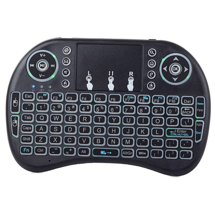 Mini Tastatura Wireless cu Touchpad Integrat si Iluminare LED Backlit, Pentru Smart TV si PC
