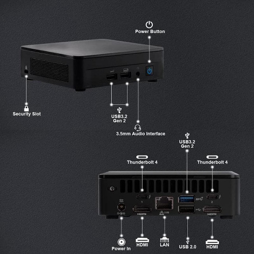Sistem Mini PC INTEL NUC10FNC, Intel Core i7-10710u, 32 Gb Ram DDR4, SSD 1 Tb, HDMI 2.0, Thunderbolt 3, SupPort 3x 4K60 displays, USB 3.1 ports, Intel Wi-Fi 6, Bluetooth, Intel Gigabit LAN, SDXC UHS-II support, Negru - imagine 3