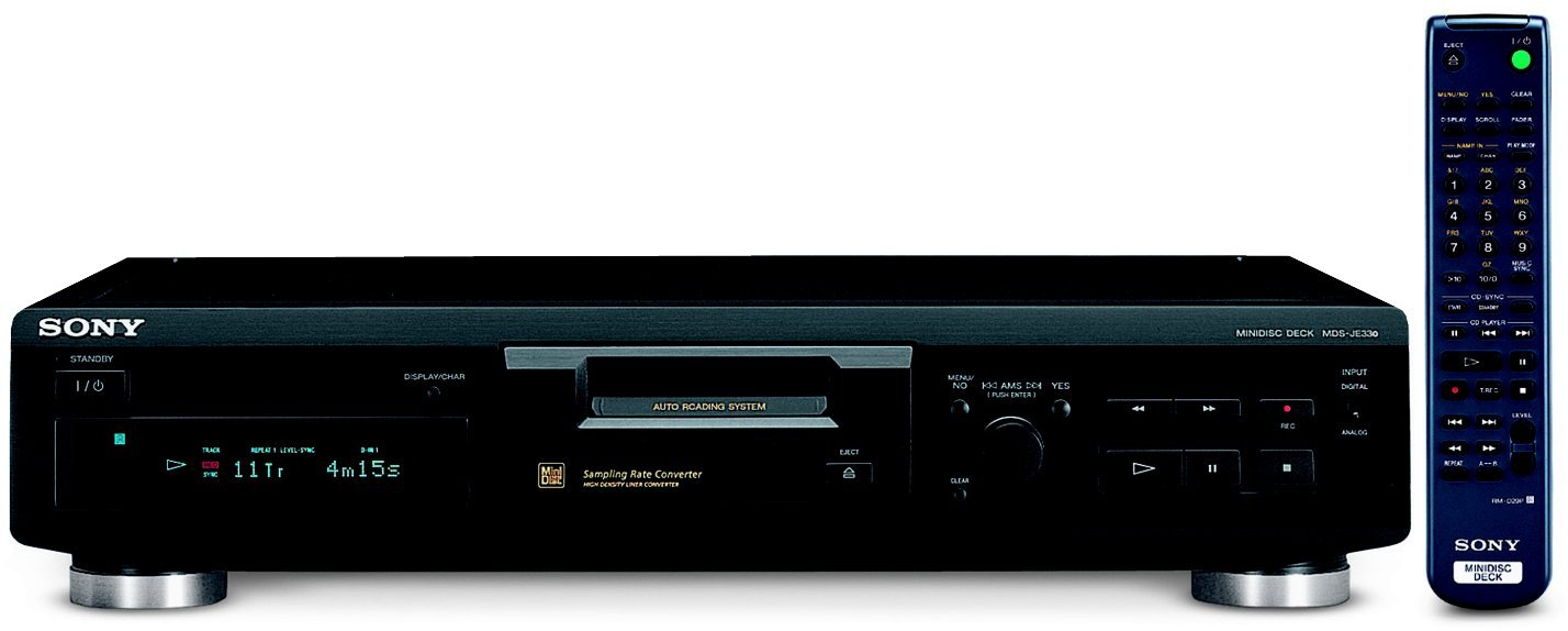 Deck MiniDisc Player / Recorder Sony MDS-JE330 Negru, Procesare ATRAC, Intrare Optica Digitala, Intrare/Iesire RCA, Afisaj VFD, Fara Telecomanda, Negru
