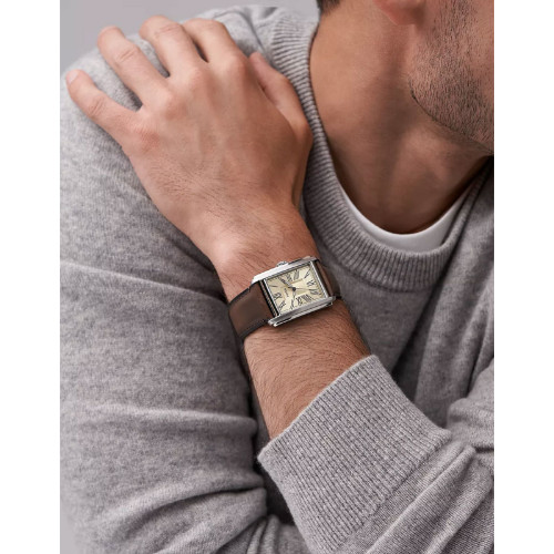 Ceas Fossil Carraway Three Hand FS6012, Miyota 2036 quartz, Argintiu/Maro - imagine 2