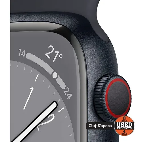 Apple Watch Series 8, 45mm, Cellular, Midnight Aluminum Case, Midnight Sport Band, A2775 - imagine 2