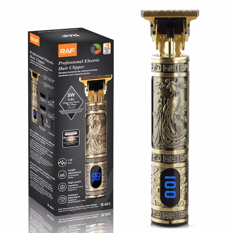 RAF R.431 Masina de Tuns Profesionala Electrica, 7200rpm, Incarcare USB, Afisaj LED, 4 Capete, Auriu
