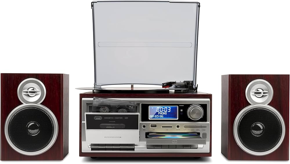 Pick-Up Trevi TT 1072 DAB, stereo, suporta vinyluri 33/45/78, Bluetooth, Radio FM, CD player incorporat, Plug and Play USB, Casetofon incorporat, negru - imagine 2