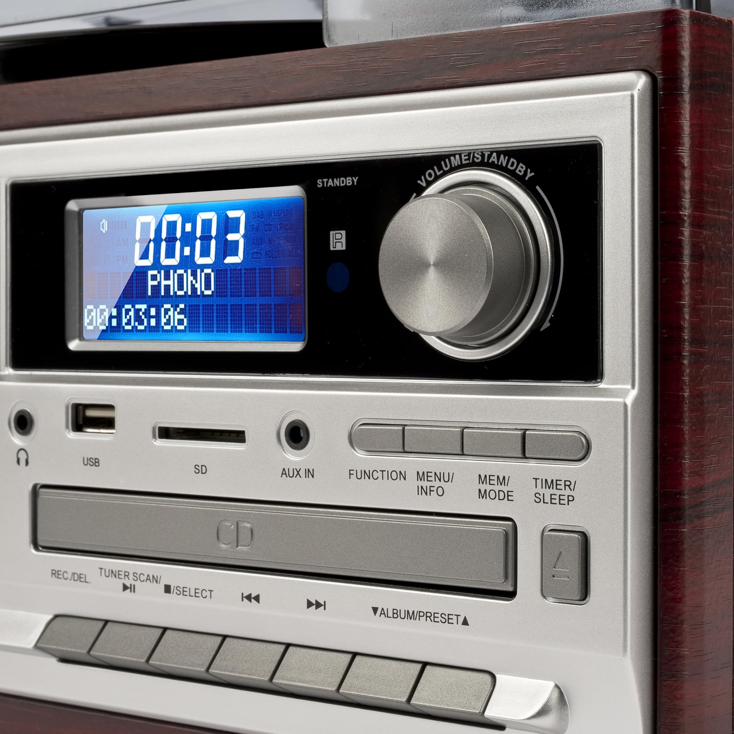 Pick-Up Trevi TT 1072 DAB, stereo, suporta vinyluri 33/45/78, Bluetooth, Radio FM, CD player incorporat, Plug and Play USB, Casetofon incorporat, negru - imagine 3