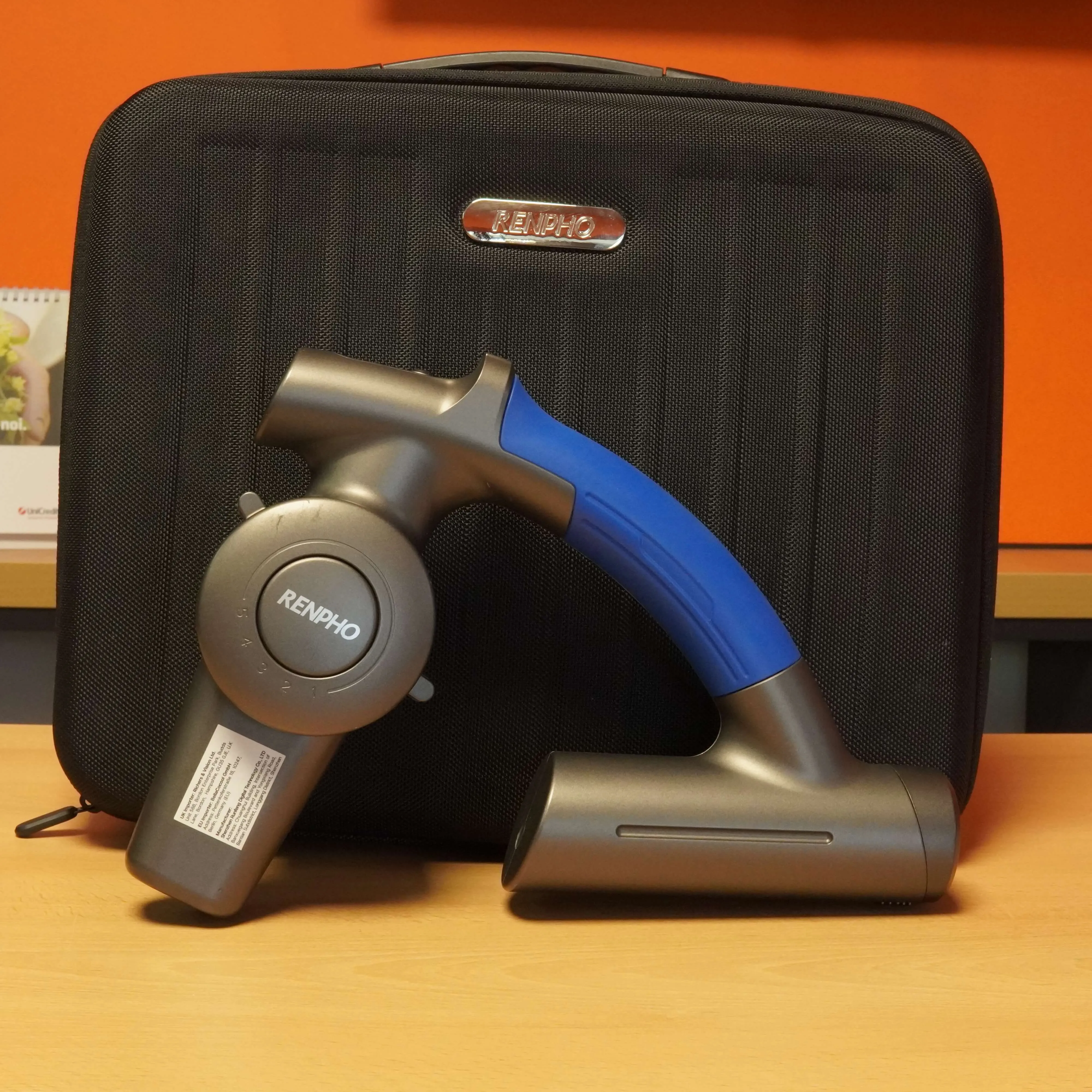 Aparat de masaj Profesional Renpho RF-GM169, Multifunctional, 6 Capete, 4 Viteze, Gri-Albastru - imagine 2