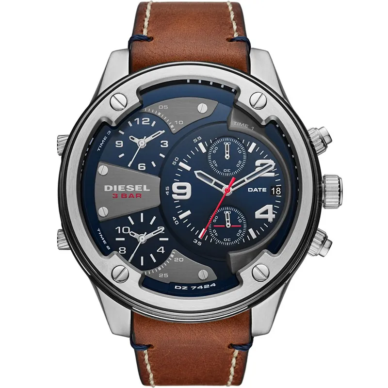 Ceas barbatesc Diesel Boltdown DZ-7424, 56mm, Quart, Otel inoxidabil, Curea piele, Analog