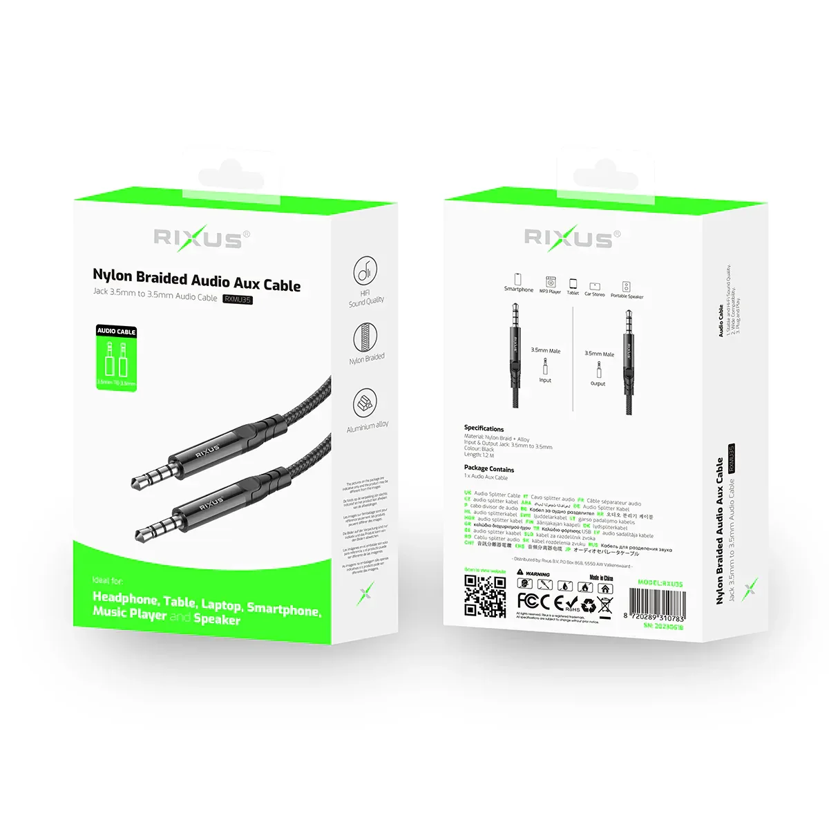 Cablu Audio AUX Rixus RXMU35, 3.5mm, 1,2m, Negru