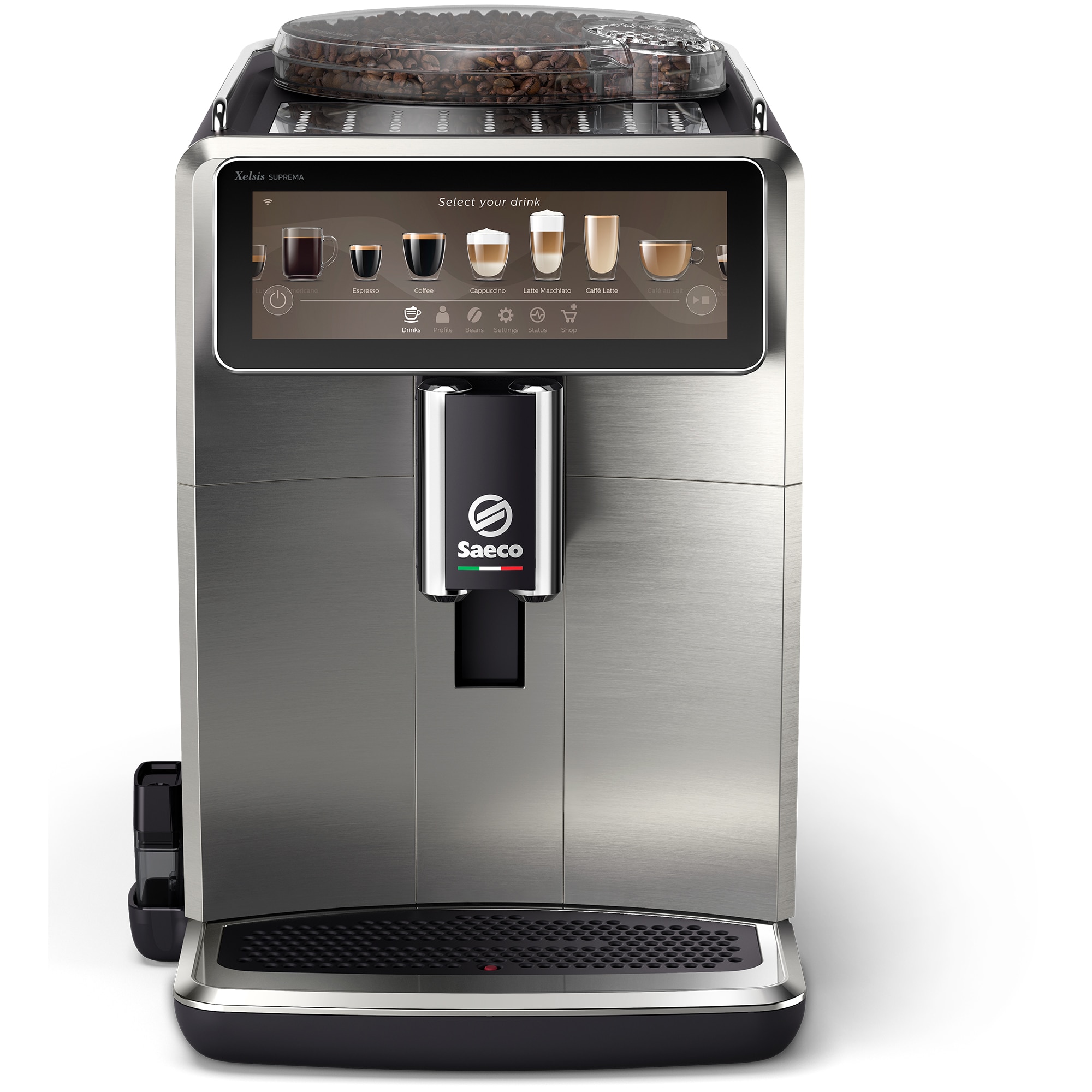 Espressor complet automat Saeco Xelsis Suprema SM8885/00, 1500W, Rezervor apa 1.7L, Rezervot lapte 600ml, 15 bari, 22 specialitati de cafea, 8 profile de utilizator, 15 bar, interfata Coffee Maestro, tehnologie BeanMaestro, functie LatteDuo, rasnita ceramica, filtru Aqua Clean, Gri - imagine 2