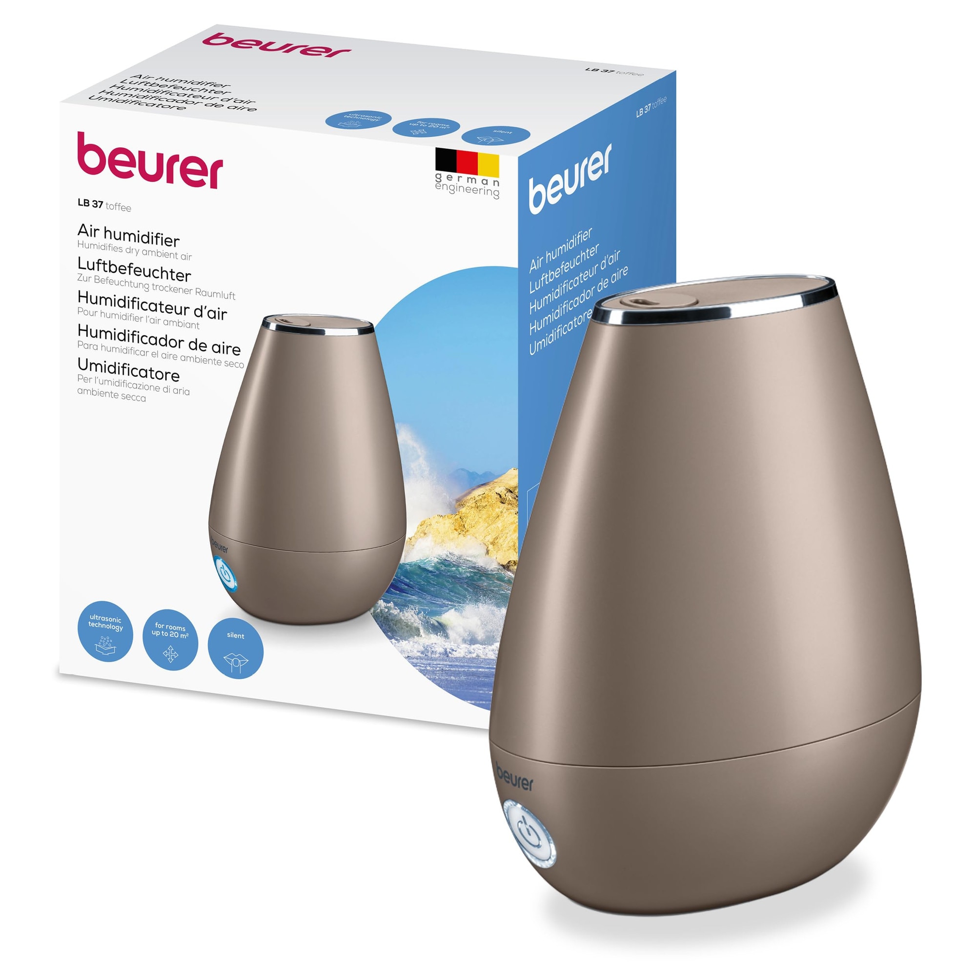 Umidificator aer Beurer LB37, 20 W, 2L, 200 ml/h, pana la 20 Mp, Silentios, Bronz - imagine 2