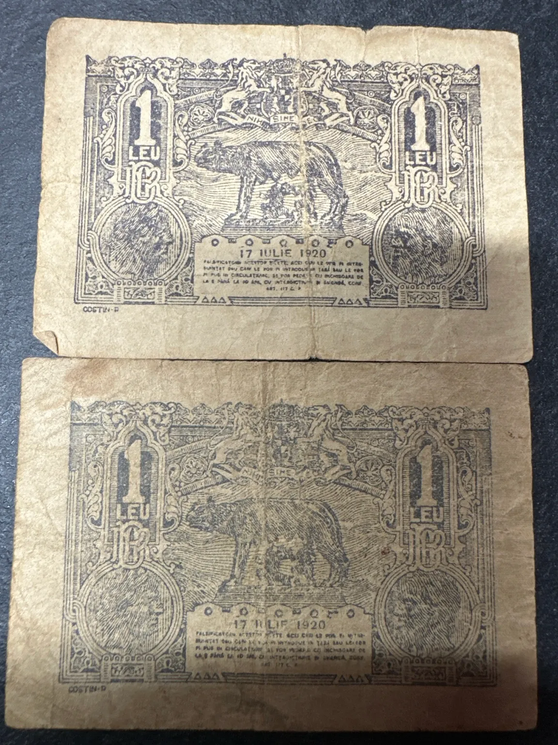 Bancnota veche Romania 1 Leu 1915 BNR (Circulație 1920) – Ursoaica cu pui - imagine 2