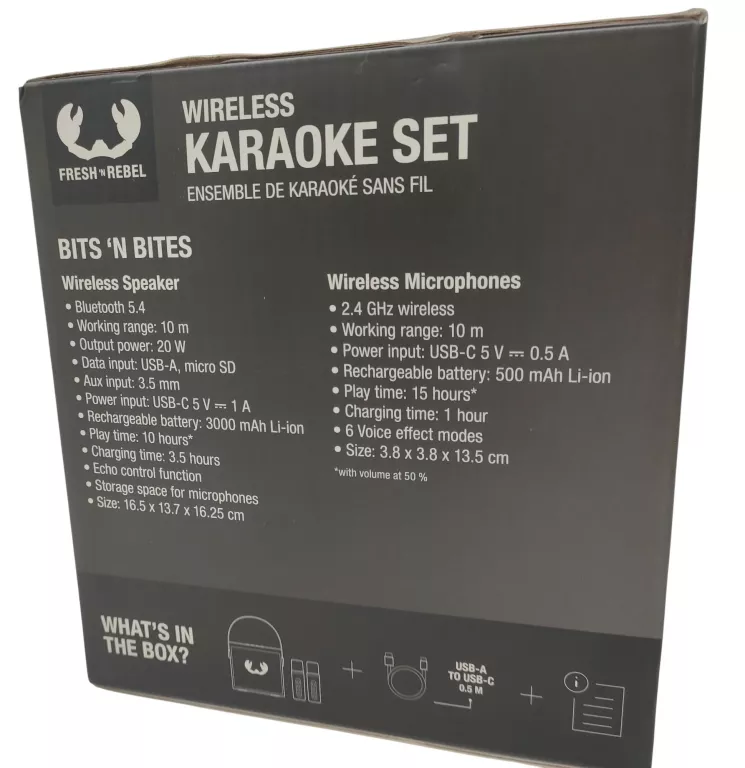 Boxa Portabila Karaoke Fresh 'n Rebel Wireless Karaoke Set, Bluetooth 5.4, 20 W, 2 Microfoane Wireless, USB C, Black - imagine 3
