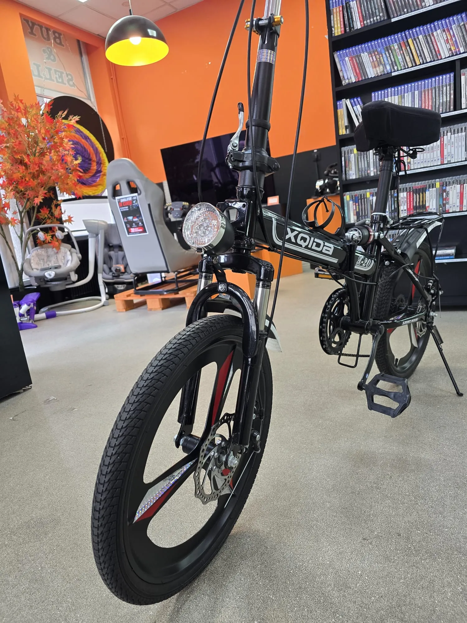 Bicicleta pliabila Xqida X-20, Roti 20 inch, 7 Viteze, Frane pe disc, Amortizoare, Negru/Rosu/Alb - imagine 2