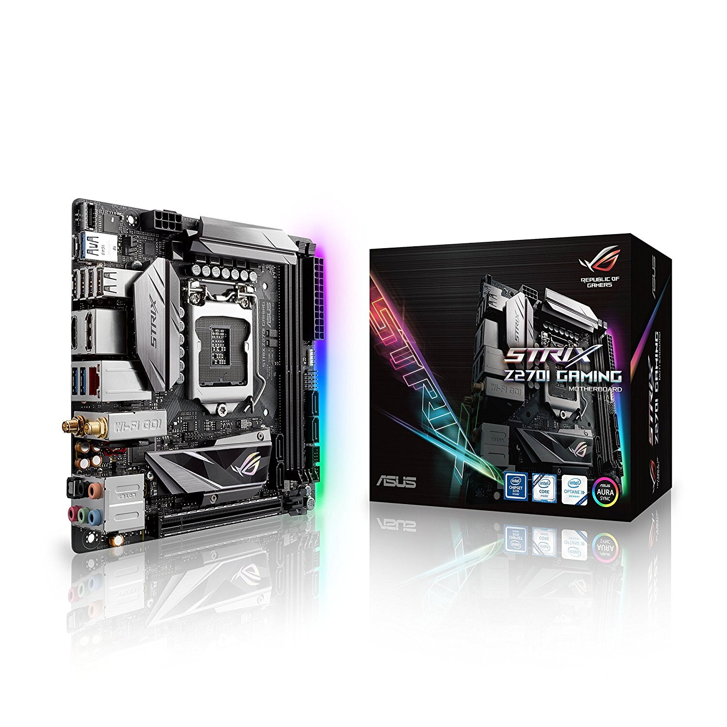Placa de baza ASUS STRIX Z270I GAMING, Socket 1151, Mini ITX, 4x USB 2.0, 4x USB 3.0, 4x Sata 6Gb/s, 2x M.2 Socket 3, 2x DIMM Max 32 GB RAM DDR4 4266 Mhz, HDMI, DP, Modul Wi-Fi