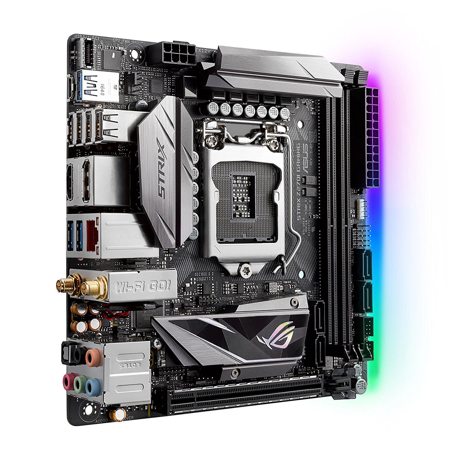 Placa de baza ASUS STRIX Z270I GAMING, Socket 1151, Mini ITX, 4x USB 2.0, 4x USB 3.0, 4x Sata 6Gb/s, 2x M.2 Socket 3, 2x DIMM Max 32 GB RAM DDR4 4266 Mhz, HDMI, DP, Modul Wi-Fi - imagine 2