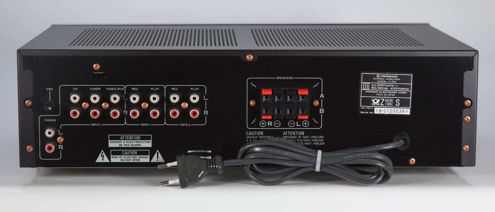Amplificator audio Pioneer A-331, Stereo, 40W, 8 OHm, 5Hz - 80kHz, 7 Kg, 1987, negru - imagine 2