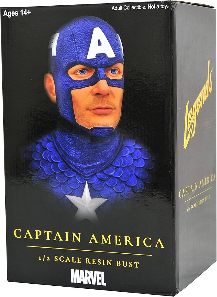 Figurina de colectie Dimond Select Toys Legends in 3 Dimensions Captain America, 1/2 Scale Resin Bust, 25cm - imagine 3