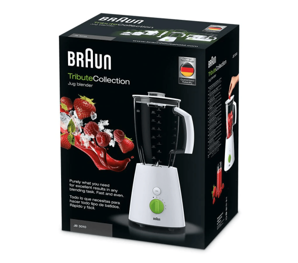 Blender de bucatarie Braun Tribute Collection JB 3010, 800W, Capacitate vas 2L, 5 trepte de viteza, Lama detasabila, Alb