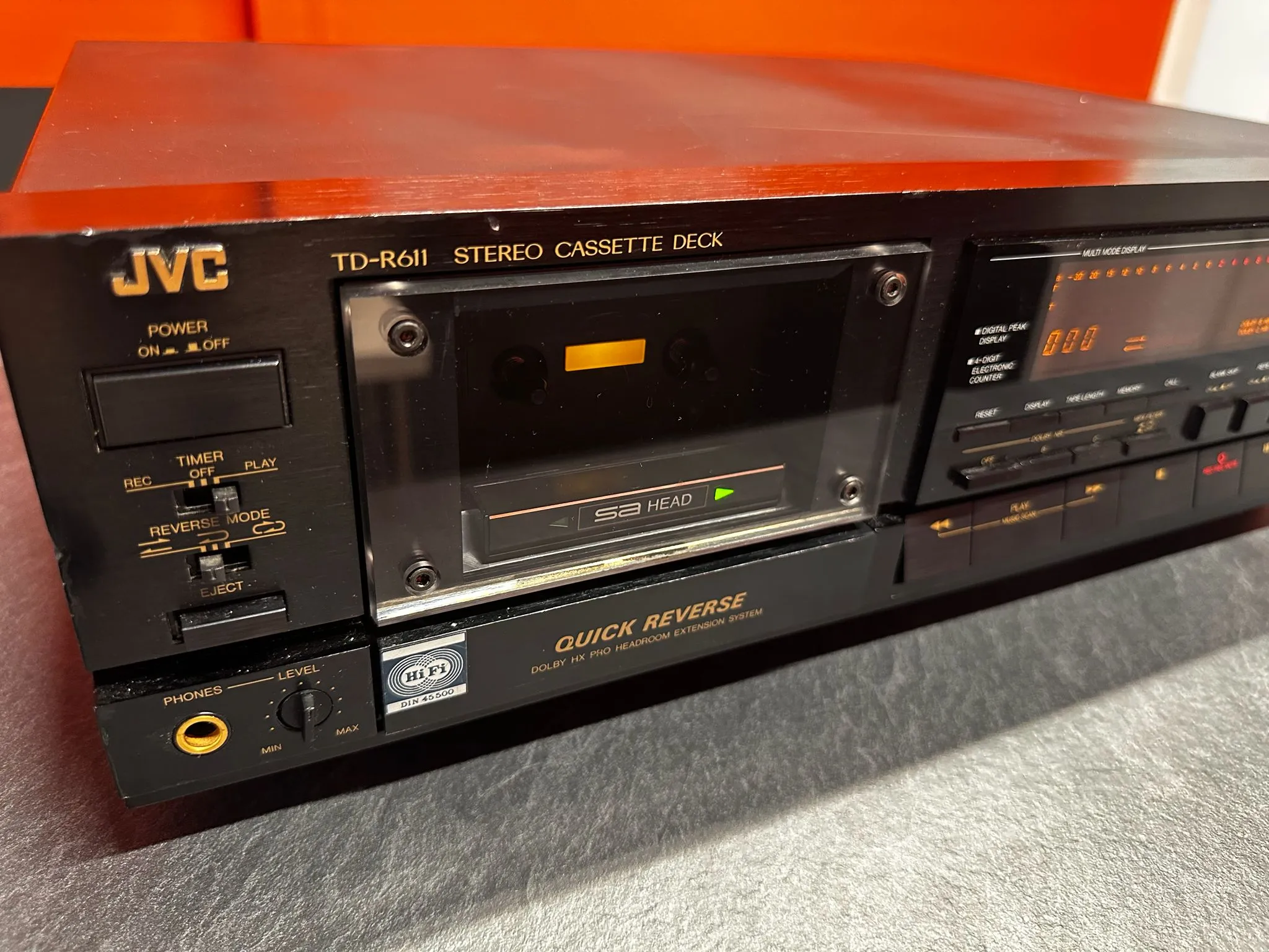 Stereo Cassette Deck Recorder JVC TD-R611, 2-head, 4-track, Auto Reverse, 4.8 cm/s, HX Pro, 15Hz - 19kHz, 6 Kg, 1989, negru - imagine 2