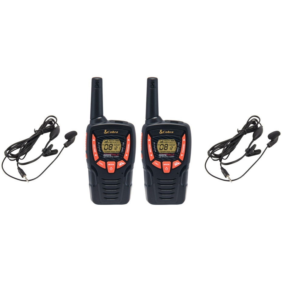 Set 2 Statii Walkie-Talkie Cobra AM645, Raza de Actiune 8 km, 8 Canale + Casti cu Microfon Cobra PMR