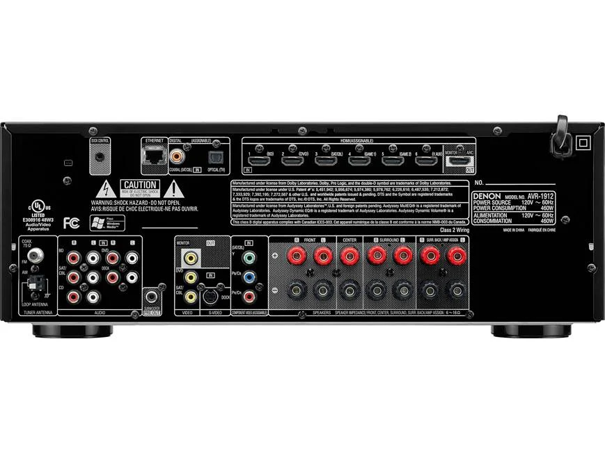 Av Receviver Denon 1912, 460W, 90Watts/8OHm(stereo), 10Hz-100kHz, THD 0.08, Impedata Iesire 6-16OHm, Coaxial, Optical, 7xHDMI, Component, Composite, S-video, Ethernet, FM, MW, Negru - imagine 2
