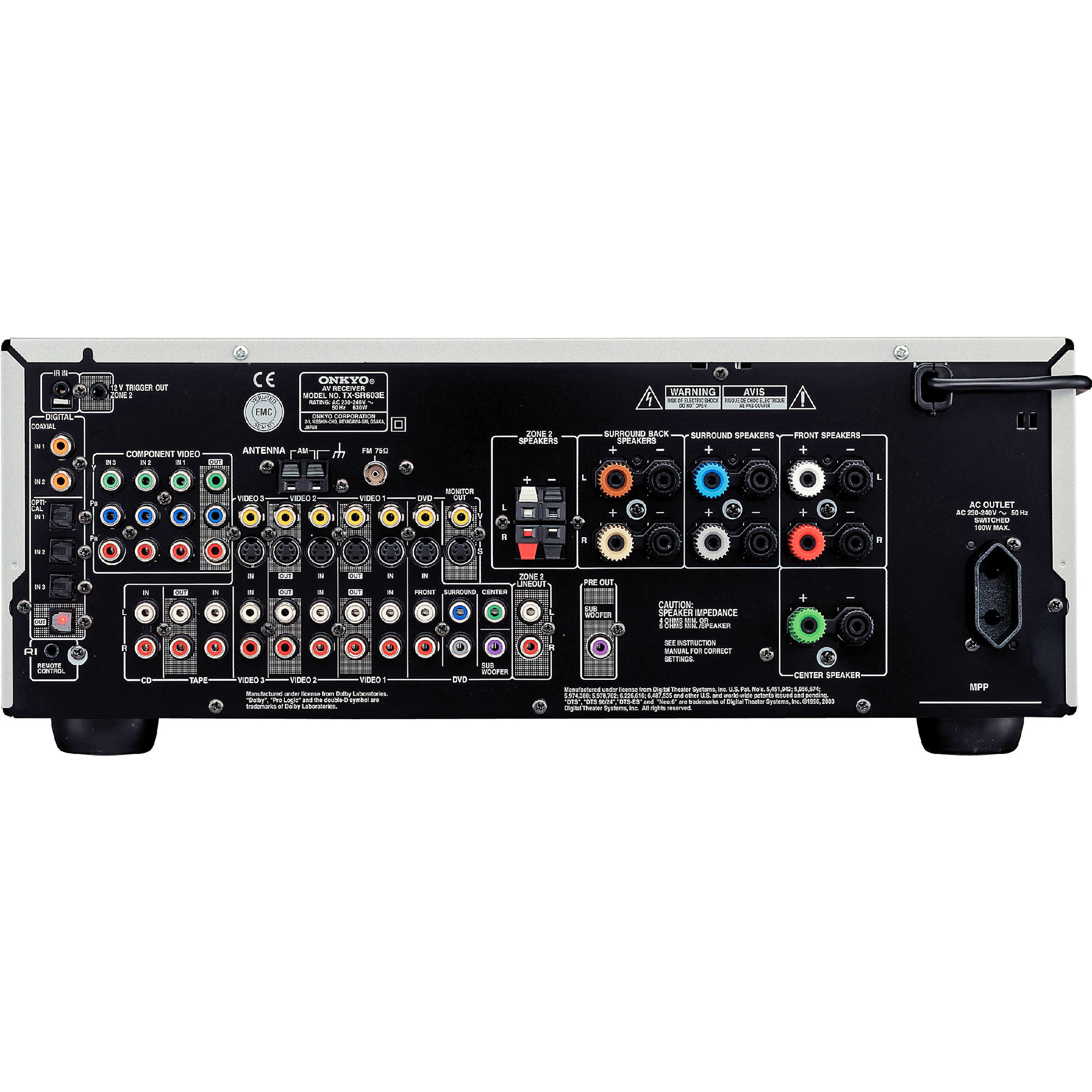AV Receive Onkyo TX-S603E, 100W, 90W/8OHm (stereo), 10Hz-100kHz, THD 0.08, Impedata Iesire 6OHm, FM, MW, Coaxial, Optical, Iesire AC, Negru - imagine 2