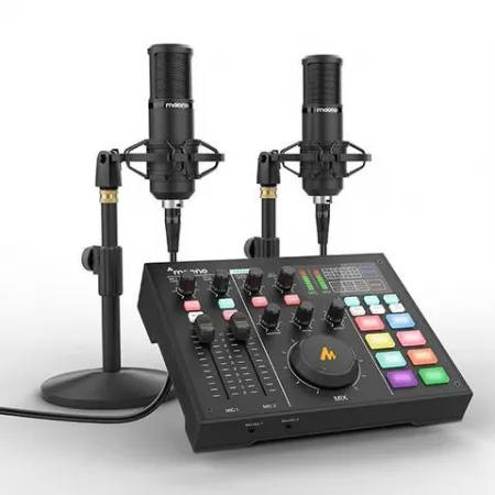 Kit complet podcast si streaming, consola Maonocaster AM100, microfon XLR PM320T, casti monitorizare MH601, Negru