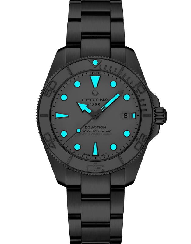 Ceas Certina DS Action Diver, 38 mm, Automatic Powermatic 80, Geam Safir, 30 ATM, Carcasa si Curea Otel inoxidabi, Analog, Argintiu - imagine 4