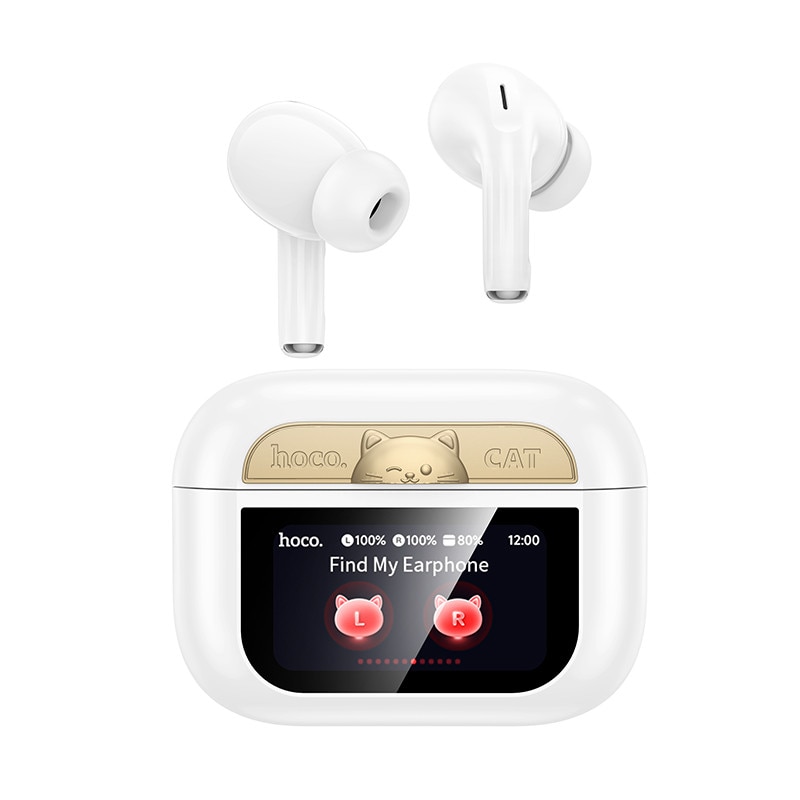 Casti In-Ear Hoco EW88, True Wireless, ANC, Bluetooth, Anulare zgomot, Display tactil, Alb