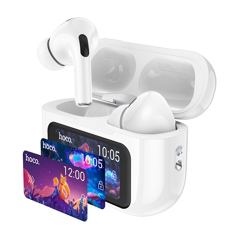 Casti In-Ear Hoco EW72, True Wireless, ANC, Bluetooth, Anulare zgomot, Display tactil, Alb