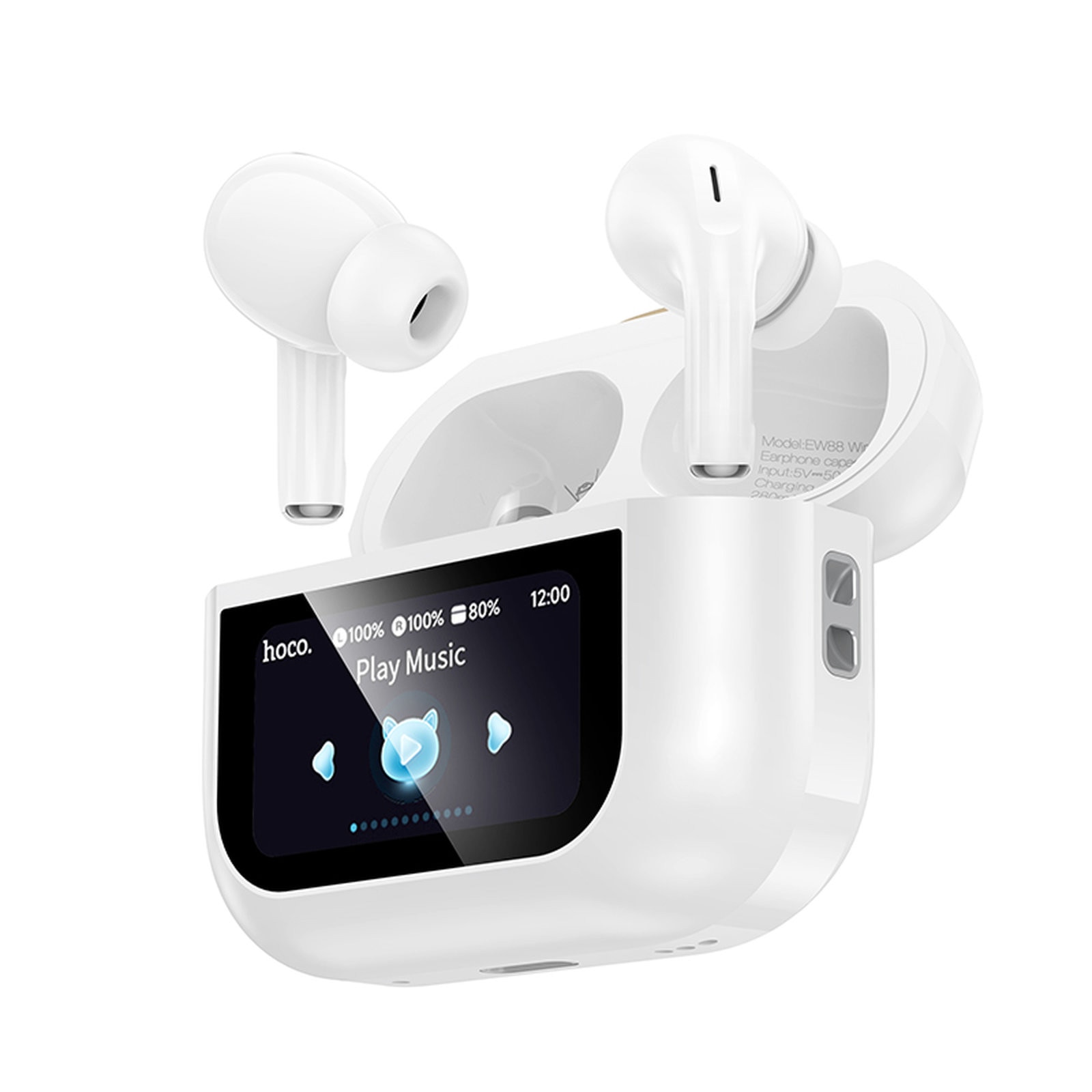 Casti In-Ear Hoco EW72, True Wireless, ANC, Bluetooth, Anulare zgomot, Display tactil, Alb - imagine 3