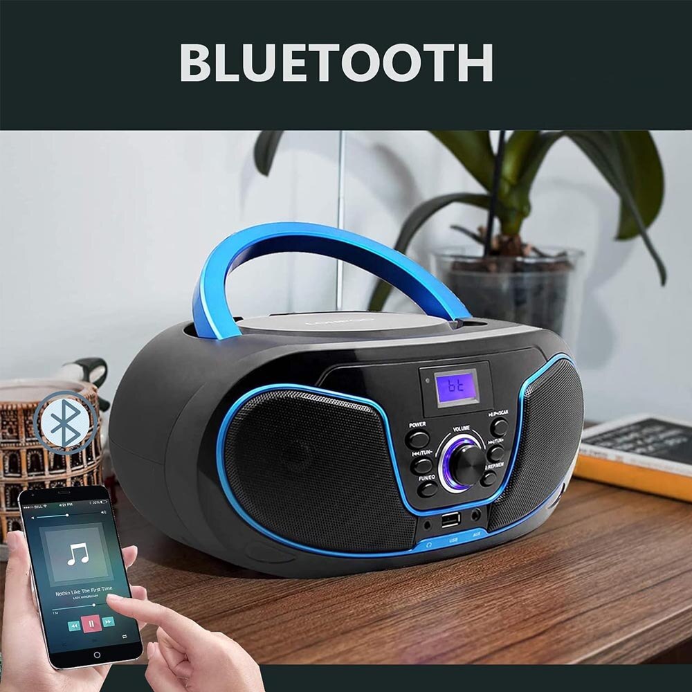 Radio CD LONPOO LP-D02, Bluetooth, USB, AUX, 26x24x12cm, negru - imagine 3