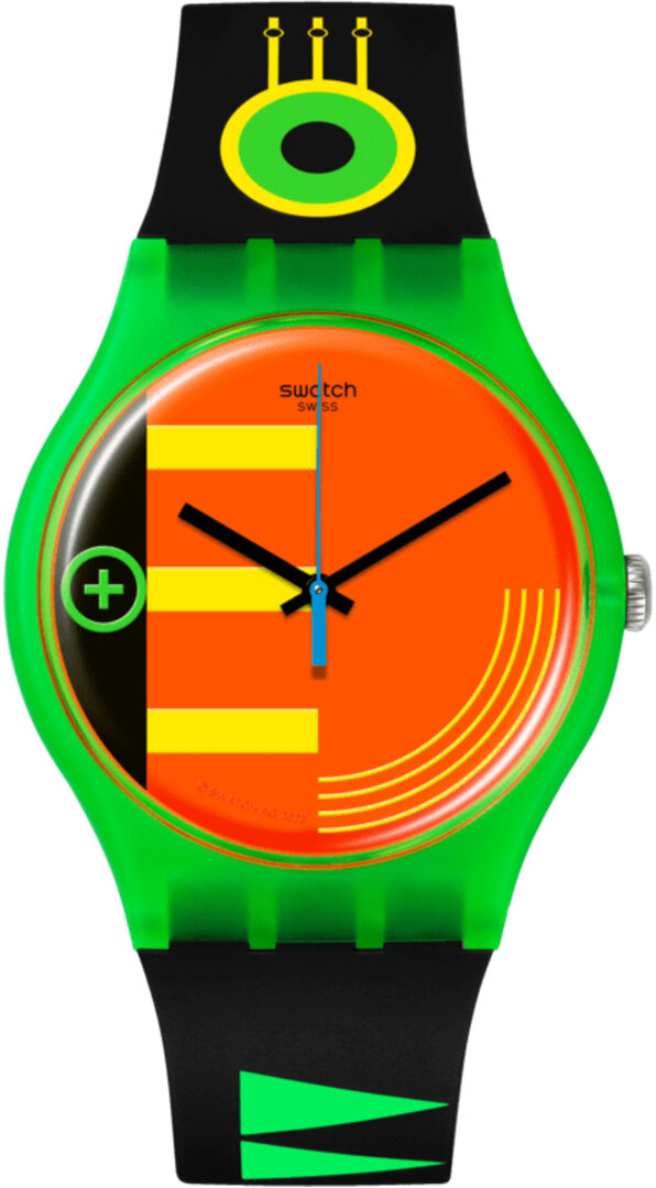 Ceas Swatch SO29G106, 34mm, Carcasa plastic, Curea silicon, Analog, Quart, Neon Rider - imagine 2