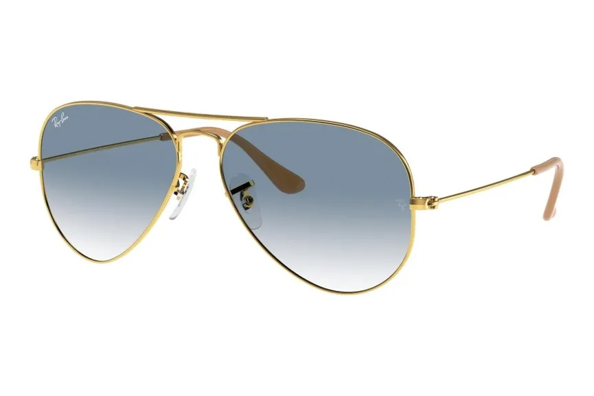 Ochelari de soare unisex Ray-Ban Aviator Large Metal RB3025 001/3F, Latime lentile 58mm, Lungime brate 135mm, Punte nazala 14mm, Inaltime lentile 50mm, Auriu/Albastru Deschis