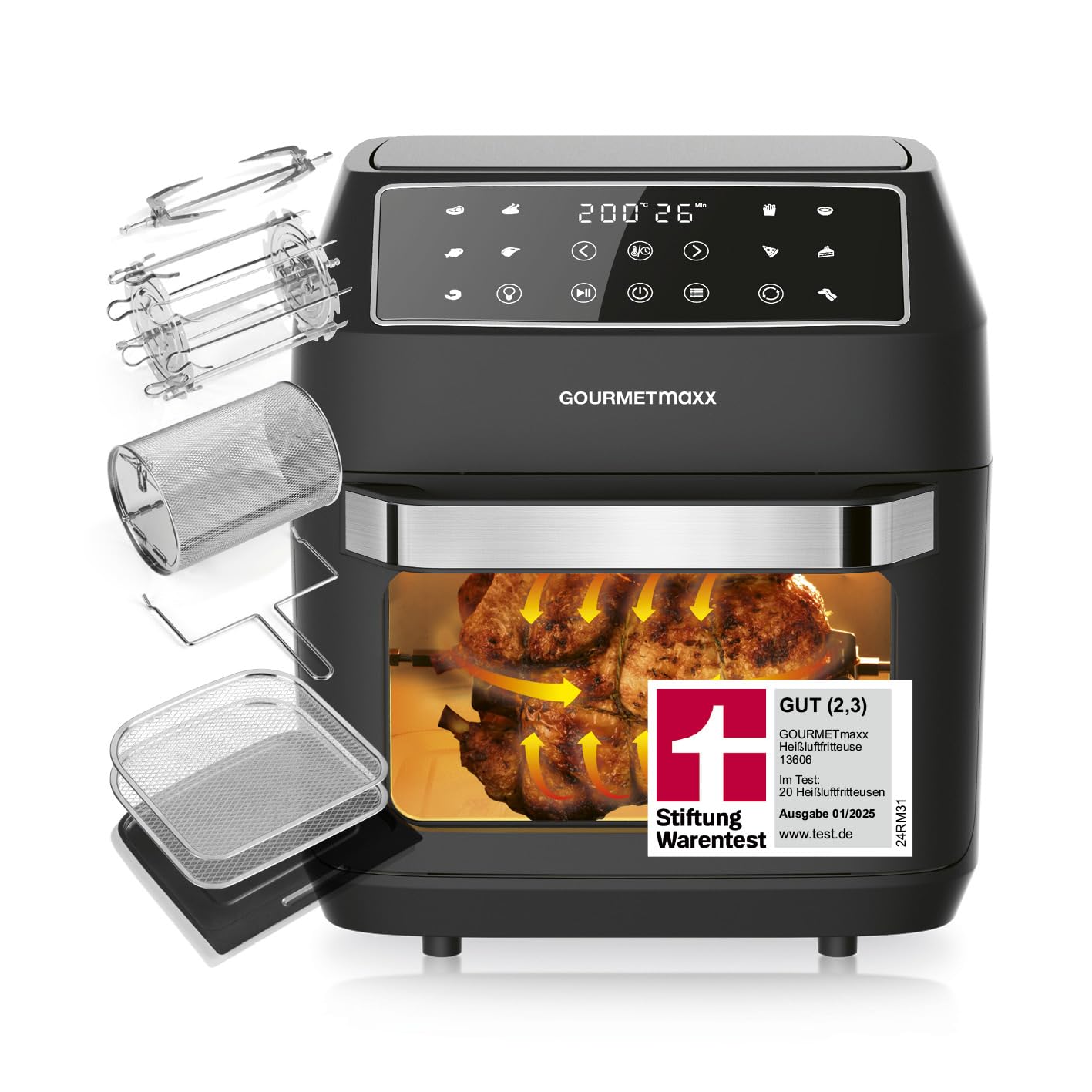 Friteuza cu aer cald GourmetMaxx, Digital, 12 l, Negru - imagine 2