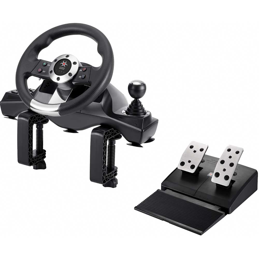 Set volan si pedale gaming MYRIA MG7419, 8 butoane programabile, 3 setari ale nivelului de sensibilitate, Compatibil PC/PS3/PS4/XBOX ONE/S