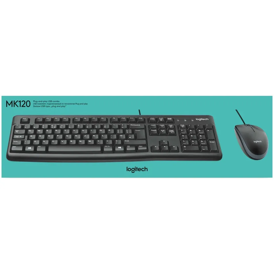 Tastatura cu fir Logitech MK120 + Mouse cu fir, Negru, Nou Sigilat