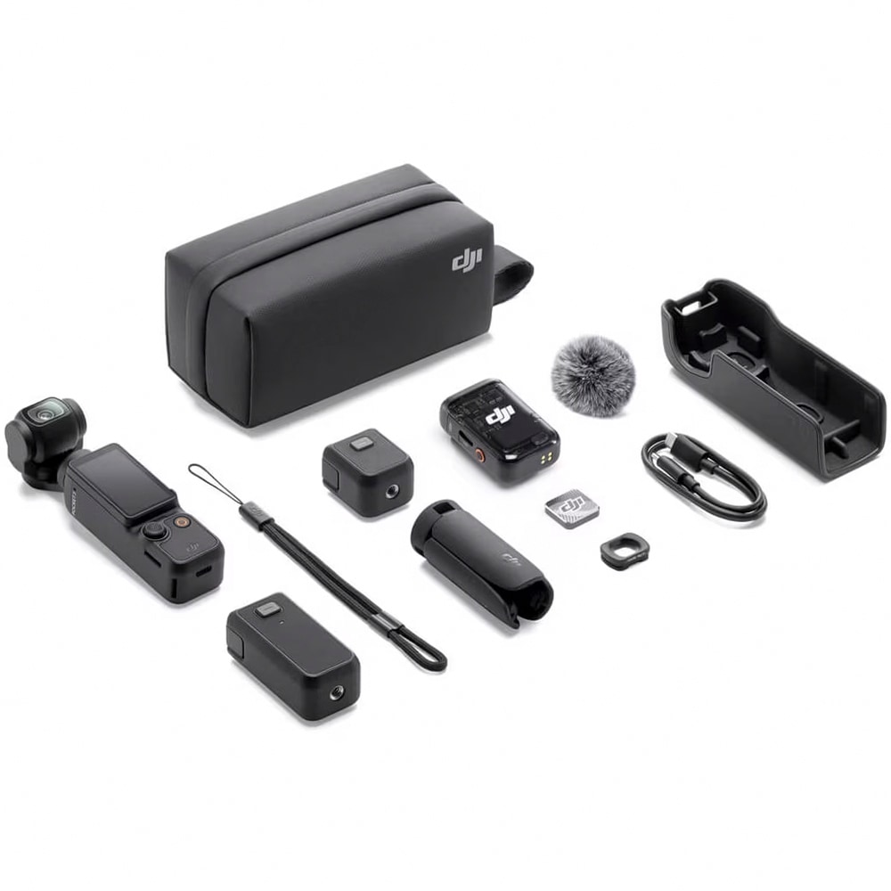 DJI Osmo Pocket 3 Creator Combo, Stabilizare pe 3 axe, Video 4K 120fps, Kit vlogging cu microfon DJI Mic 2 si maner cu baterie, Negru