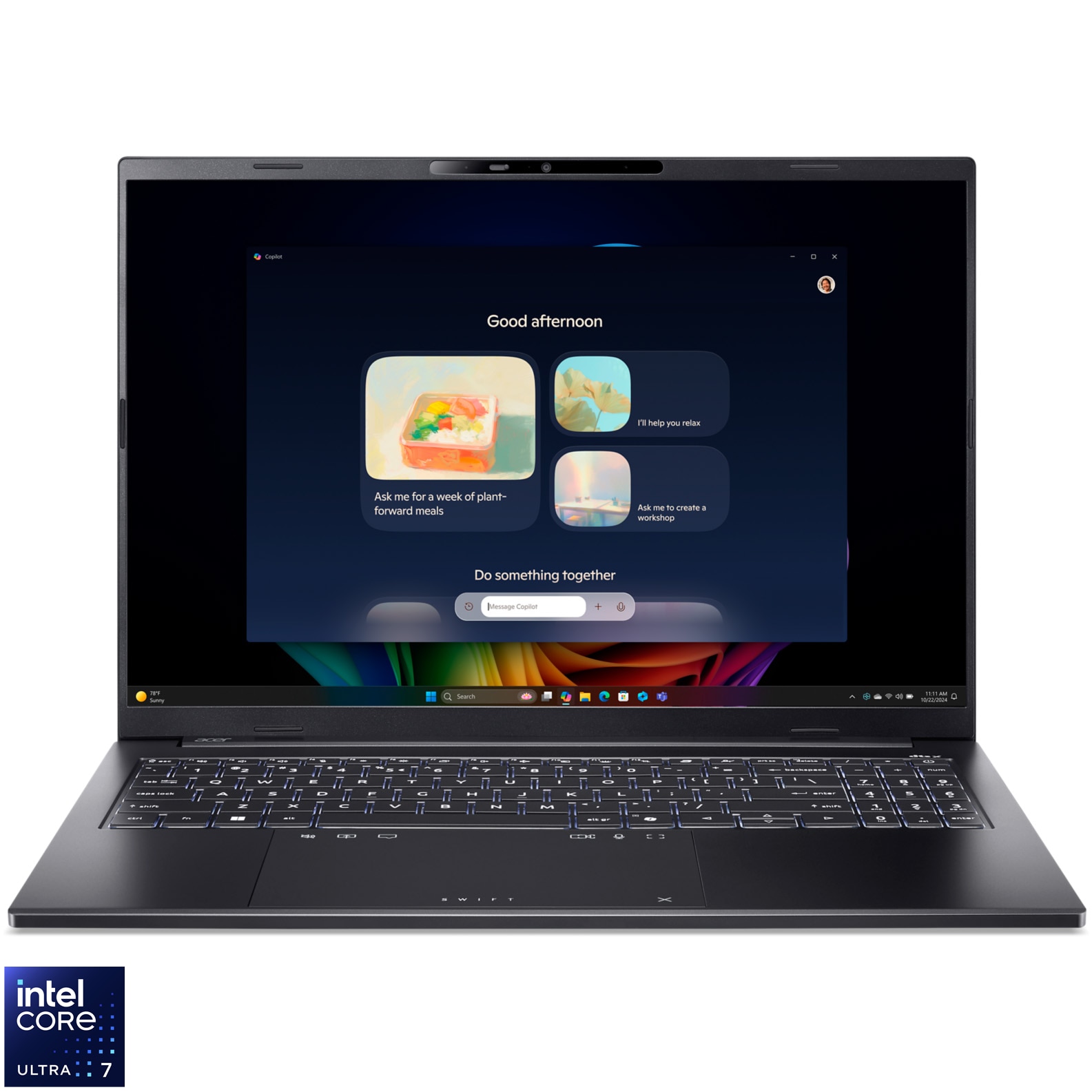 Laptop Acer Swift GO 16 SFG16-72-72UD, Display 16 Inch WQXGA, IPS, Inte Core Ultra 7 155H, 16 Gb RAM DDR5, 1 Tb SSD, Intel Arc Graphics, USB-C, Steel Gray