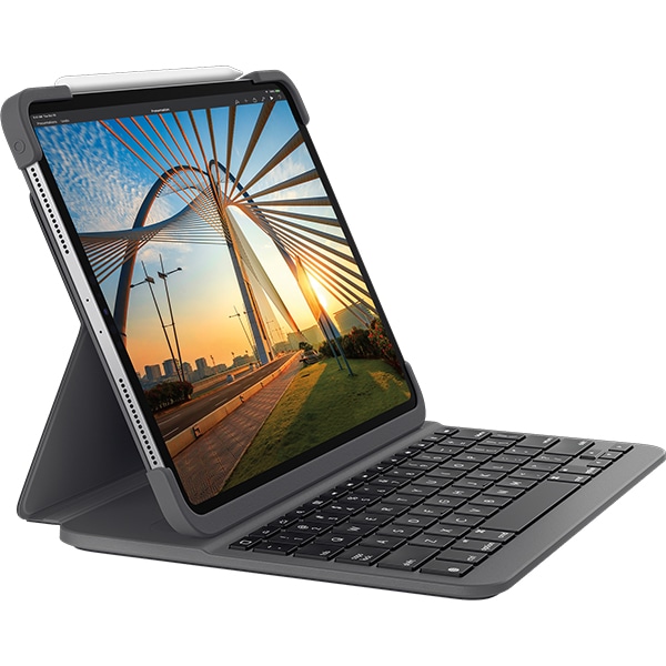 Husa Logitech Folio Touch YU0043 pt iPad Air 4 si 5 11 Inch, tastatura iluminata, trackpad, conexiune Smart Connector, Gri - imagine 3