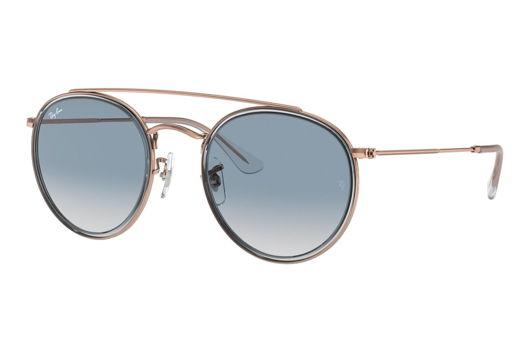 Ochelari de Soare Unisex Ray-Ban Round Double Bridge RB3647N 90683F, Latime Lentila 51mm, Inaltime Lentila 47mm, Punte Nazala 22mm, Lungime Brat 145mm, Auriu/Albastru - imagine 2