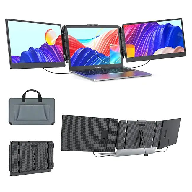 Monitor Extensibil si Portabil pentru laptop,Kwumsy S2 ecran 14 inchi FHD 1080P IPS, Pliabil la 360 de Grade, Tri-screen Compatibil cu IOS, Android, Windows, Mac, cu port USB-C si Mini HDMI - imagine 3