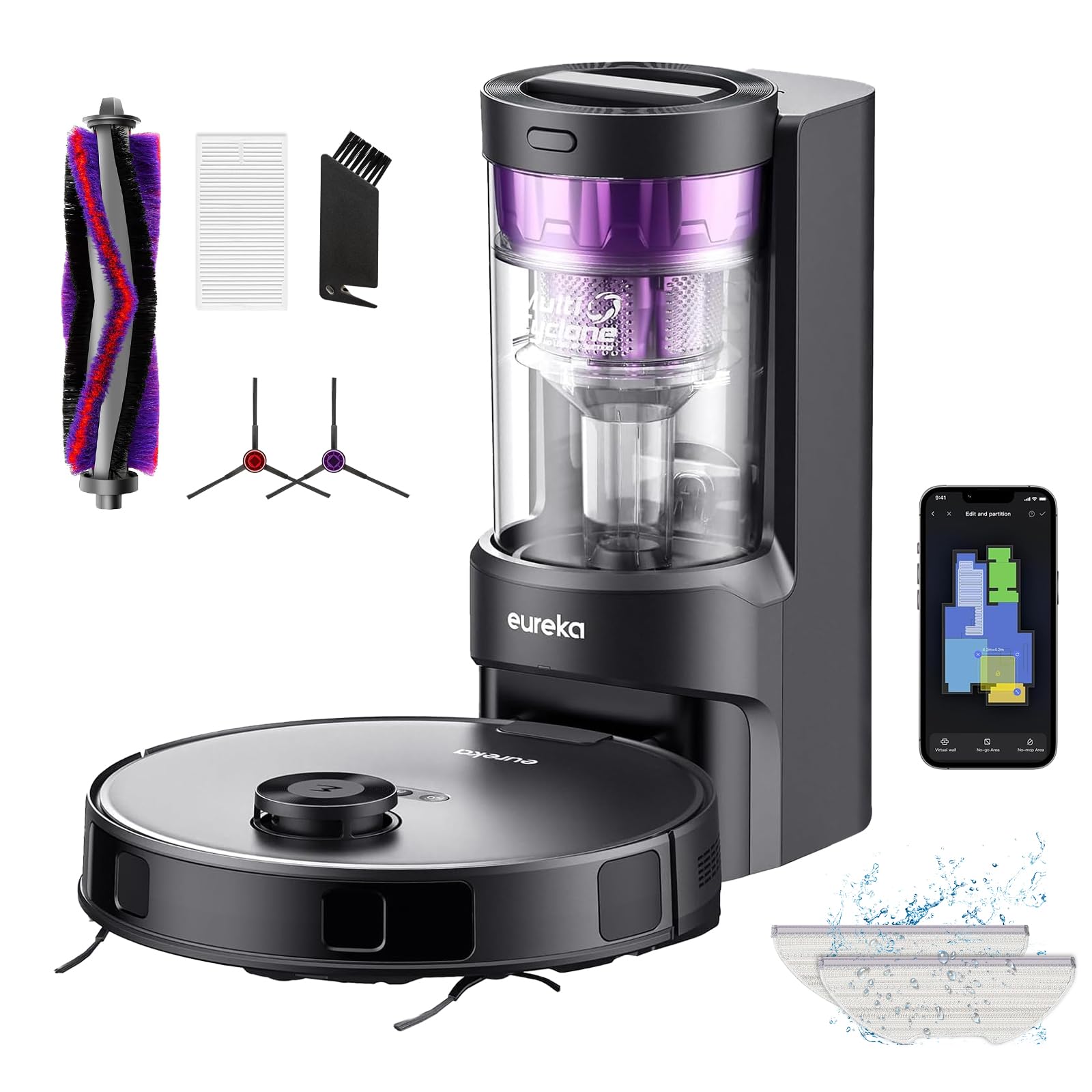 Robot curatare EUREKA E10s, 4000Pa, Autonomie 180 min, Capacitate recipient praf 2L, 5200mAh, Control vocal, Negru - imagine 3