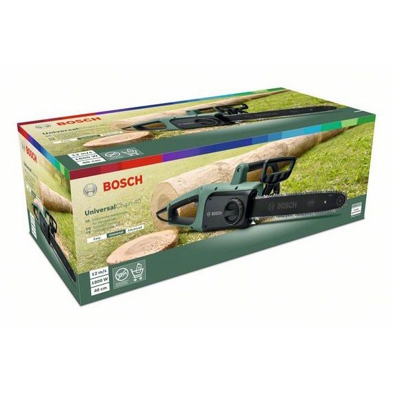 Drujba electrica Bosch UniversalChain 06008B8402, 1800 W, 40 cm lungime lama, 12 m/s viteza lant, lant Oregon