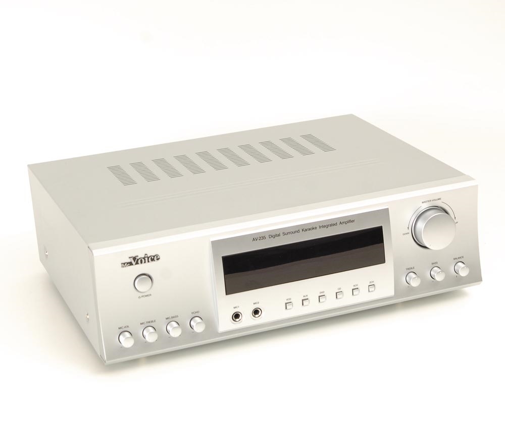 Receiver Surround MCVOICE HVR-80, 2 x 80W Front + 3 x 35W Surround, 4 Ohmi, 20 Hz - 20,000 Hz, 230 V / 50 Hz AC, Functie de Karaoke, AM/FM Radio, Intrari 2 x Stereo RCA, Surround 5.0/5.1 RCA, 2 x Jack 6.3mm, Silver