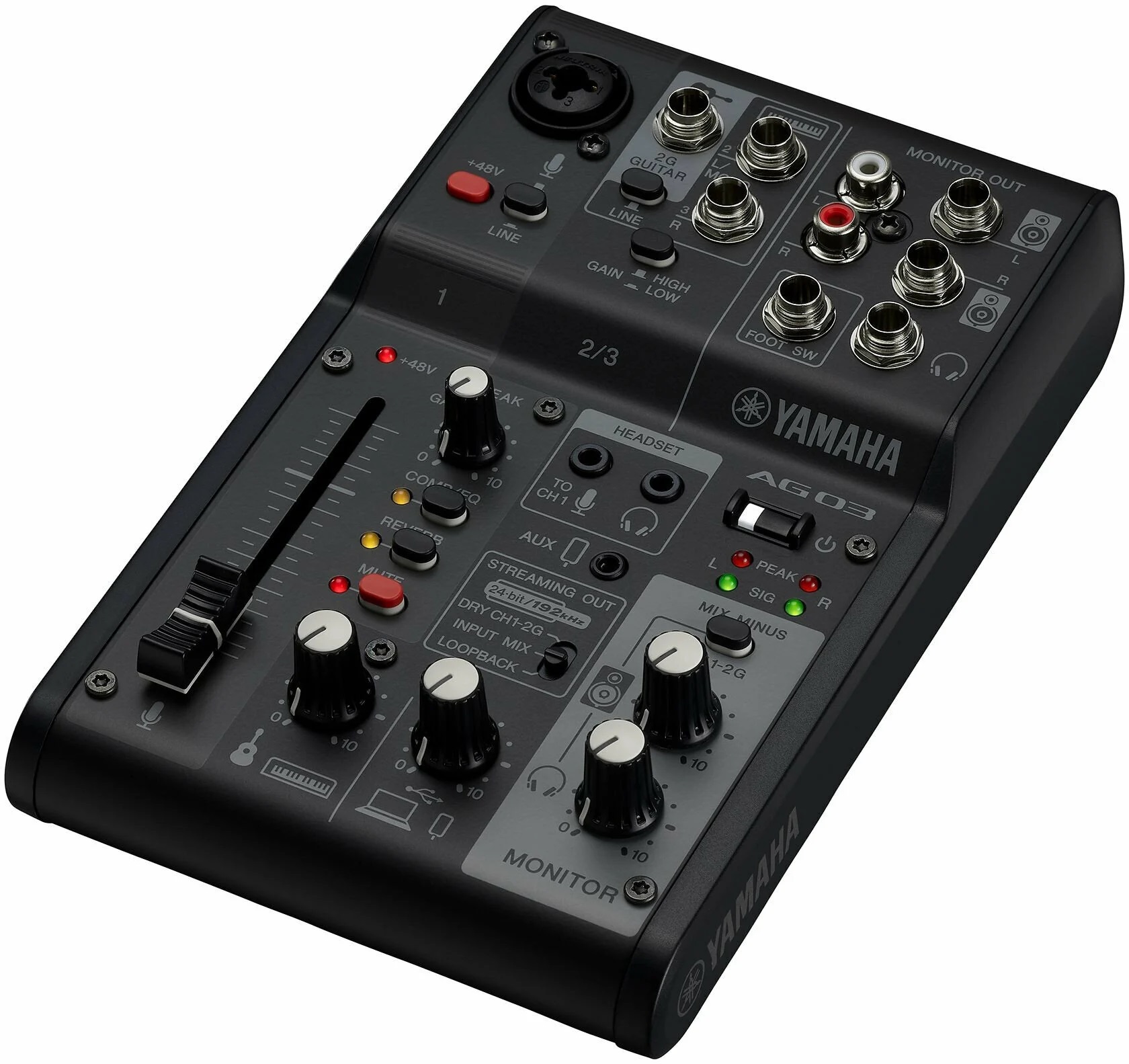 Mixer audio Yamaha AG03 MK2, 3 canale, USB-C, USB pentru Mac/PC, Intrari 3 x Jack 6.3 mm, Iesire Jack 6.3 mm, Loopback, Negru - imagine 3