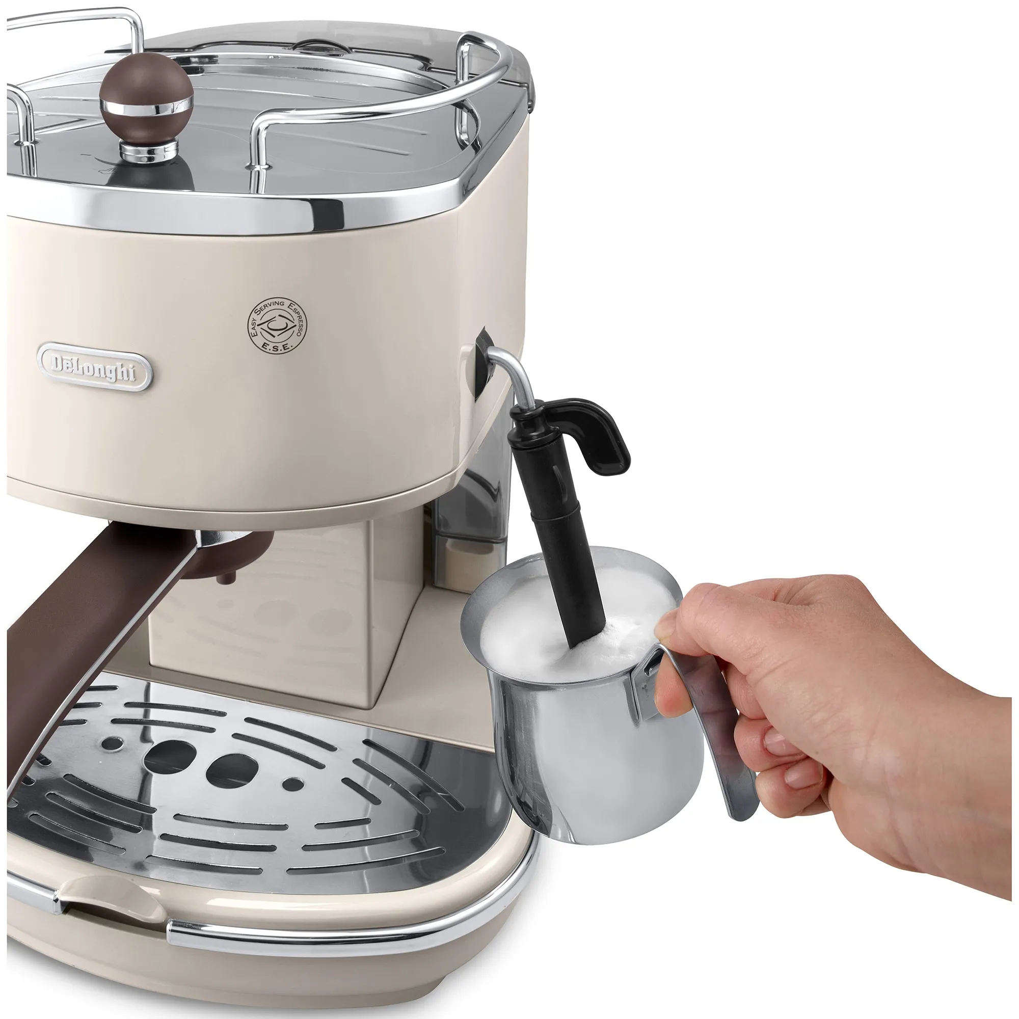 Espressor manual Delonghi Icona Vintage ECOV 311.BG, 1100W, 1.4L, 15 bar, sistem Cappuccino, Crem/Argintiu - imagine 3