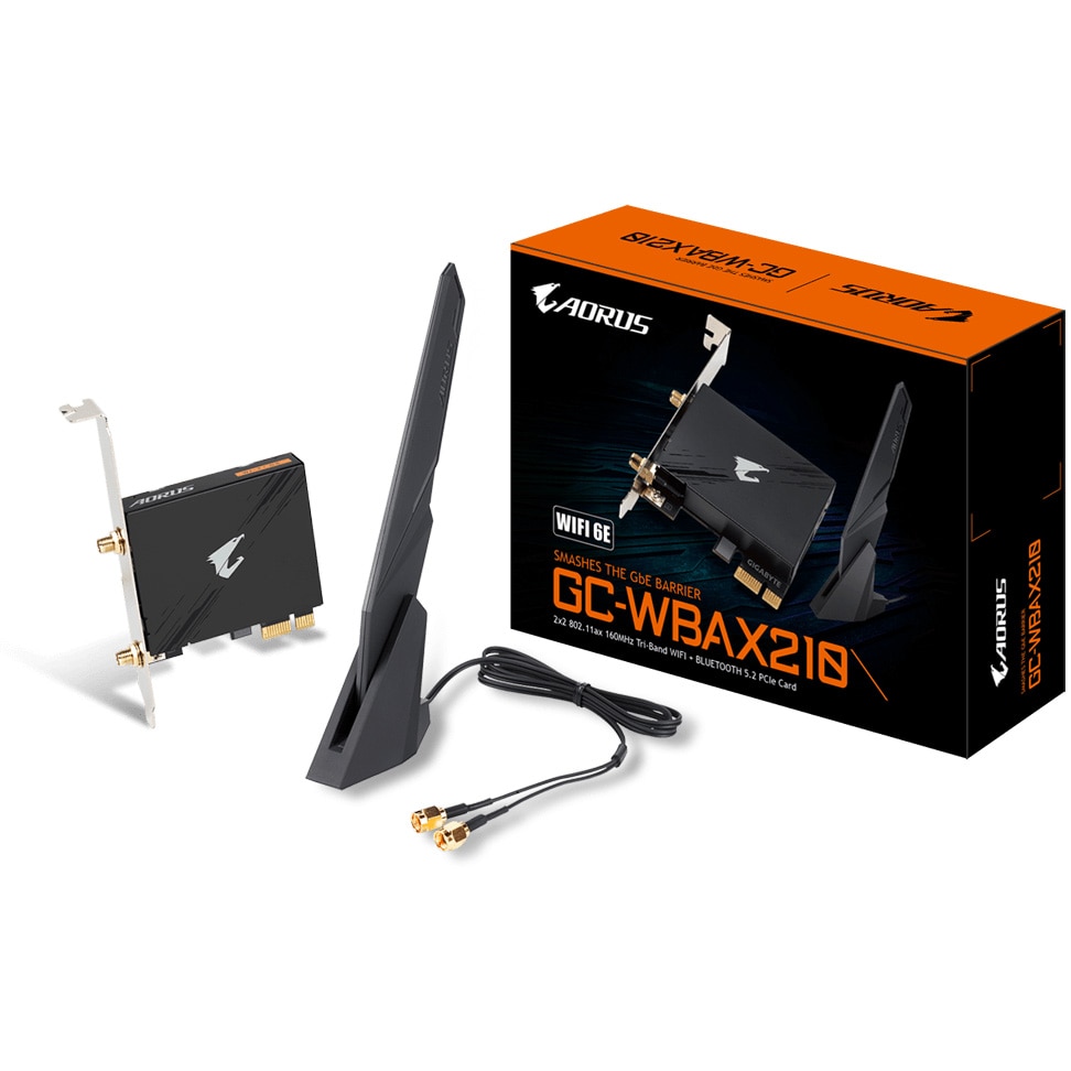 Placa Retea Wireless Gigabyte AORUS GC-WBAX210, PCIe x1, Wi-Fi 6E, Bluetooth 5.2, Intel AX210, Antena 2Tx2
